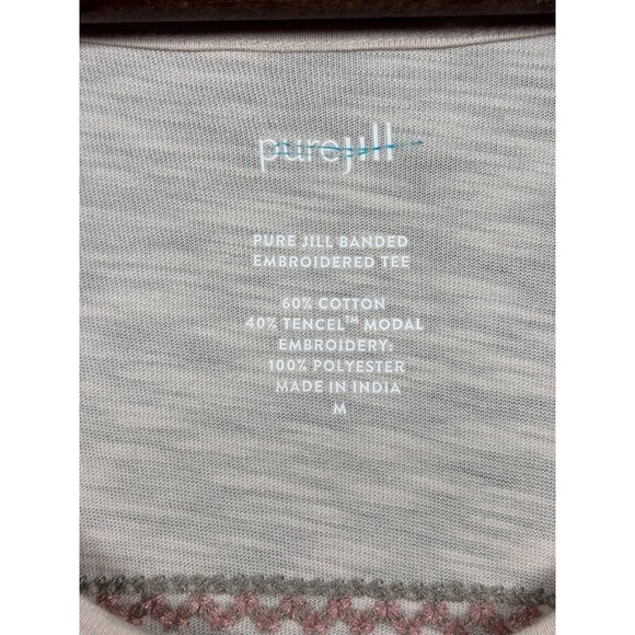 Pure J Jill Banded Embroidered Tee M Pink V-Neck Boho Casual - Picture 2 of 5